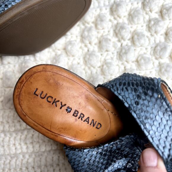 LUCKY BRAND Women's 6.5 Rhazy Bluestone Leather Snake Slingback Sandal Shoe NEW - Picture 7 of 16